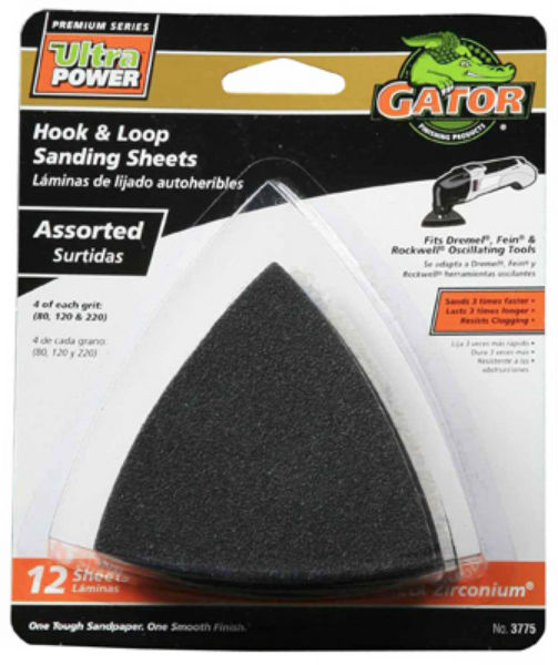 Gator® 3775 Oscillating Hook & Loop Sanding Sheets, Assorted Grits, 3", 12-Pack