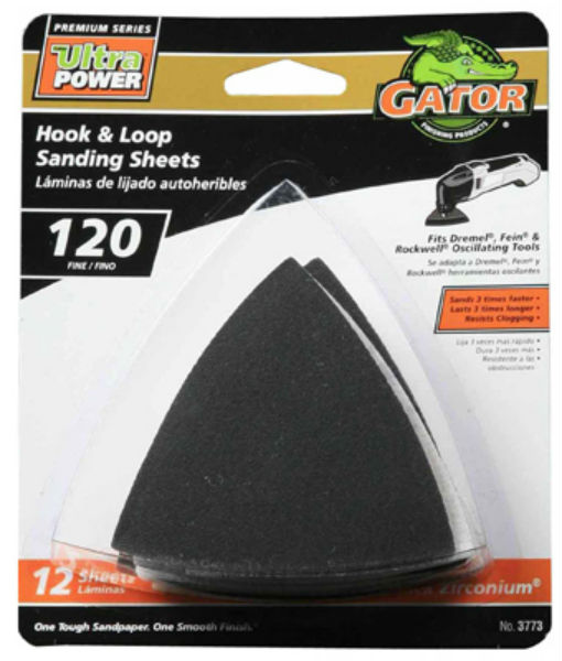 Gator® 3773 Oscillating Hook & Loop Detail Sanding Sheets, 120-Grit, 3", 12-Pack