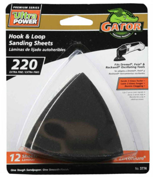 Gator® 3774 Oscillating Hook & Loop Detail Sanding Sheets, 220-Grit, 3", 12-Pack