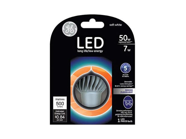 GE Lighting 74374 Dimmable PAR20 LED Bulb, Soft White 2700K, 7W, 500 Lumens
