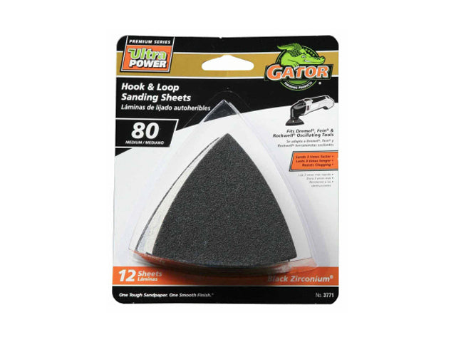 Gator 3771 Oscillating Hook & Loop Sanding Sheet, 80 Grit, 12-Pack
