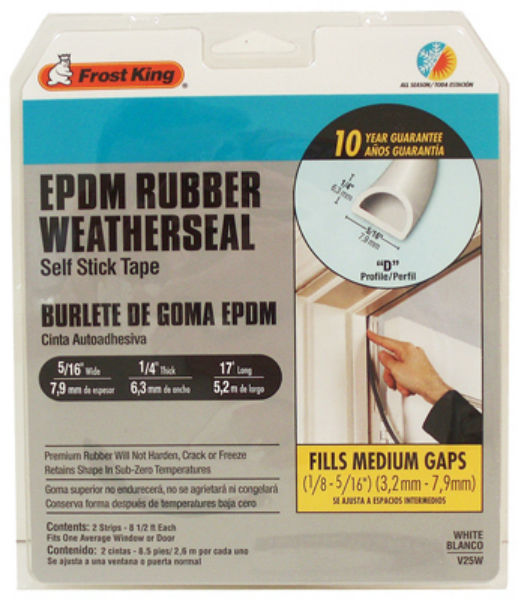 Frost King® V25BK EPDM Rubber Weatherseal Self Stick Tape, Black, D-Section