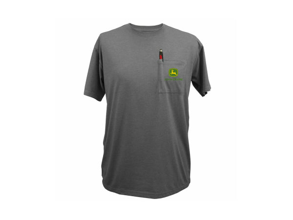 John Deere 14031569CH04 Men's Pocket Tee Shirt w/John Deere Logo, Charcoal, Medium