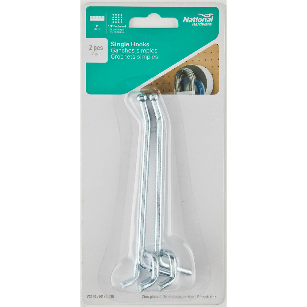 National Hardware® N180-010 Single Steel Hooks, Zinc Plated, 4", 2-Pack