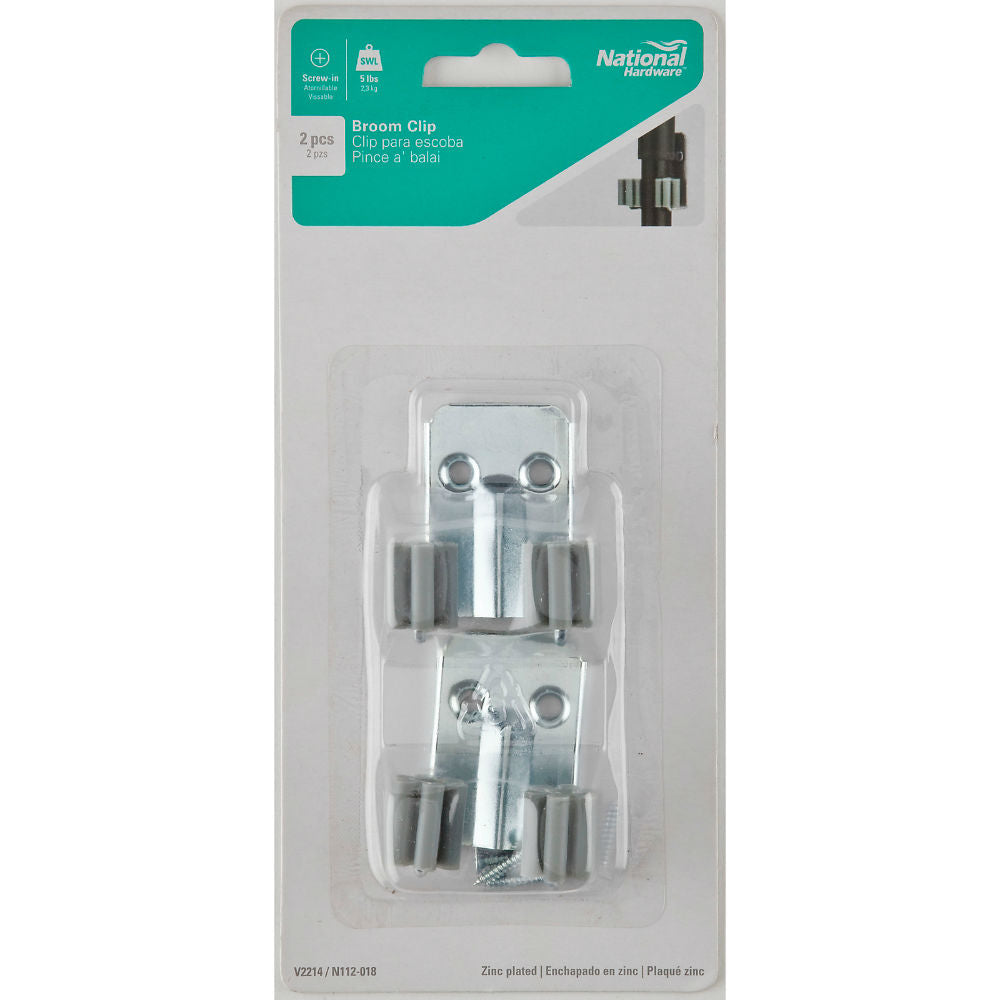 National Hardware® N112-018 Steel Broom Clips, Zinc Plated, 2-Pack