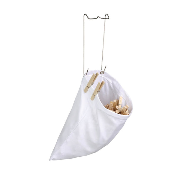 Honey-Can-Do DRY-01313 Hanging Cotton Clothespin Bag w/ Metal Hanger, White