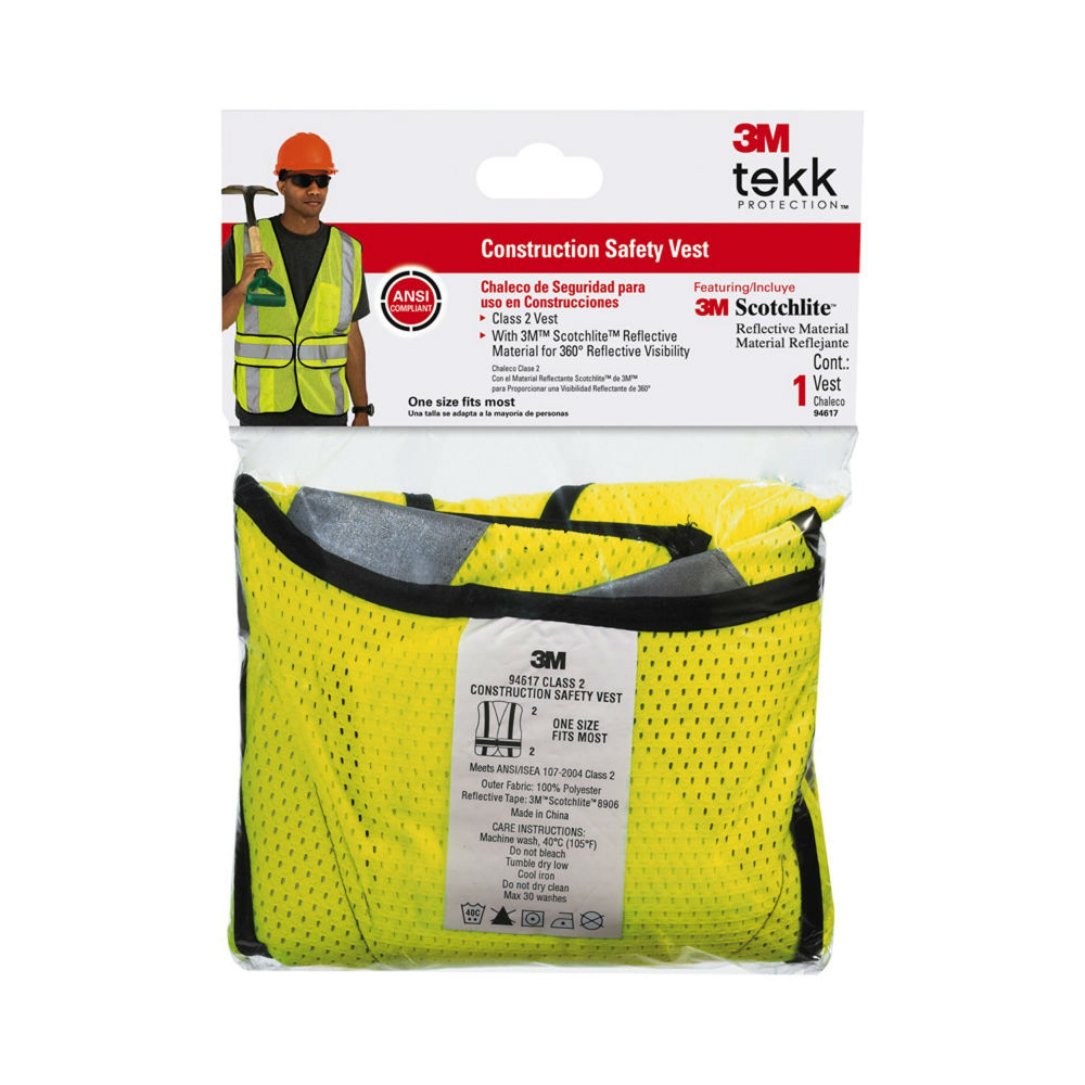 3M 94617-80030 TEKK Protection Class 2 Construction Safety Vest, Hi-Viz Yellow