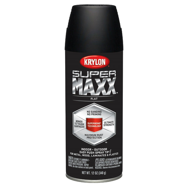 Krylon® K08970000 SUPERMAXX® Premium Aerosol Paint, 12 Oz, Flat Black