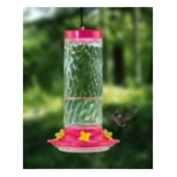 Audubon NA35227P Clear Glass Swirl Nectar Hummingbird Feeder, Pink, 32 Oz