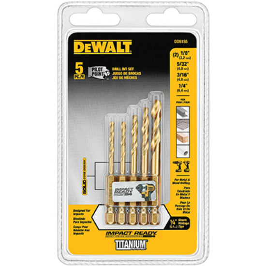 DeWalt® DD5155 Impact Ready® Titanium Drill Bit Set, 5-Piece