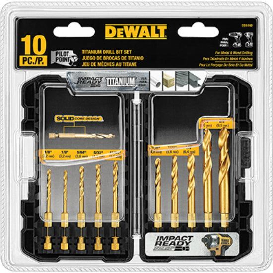 DeWalt® DD5160 Impact Ready® Titanium Drill Bit Set, 10-Piece