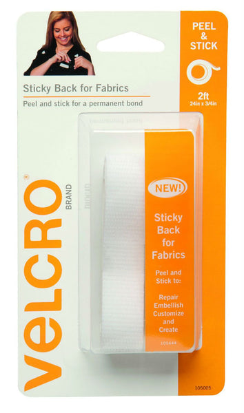 Velcro® 91872 Sticky Back Tape for Fabrics , White, 24" x 3/4"