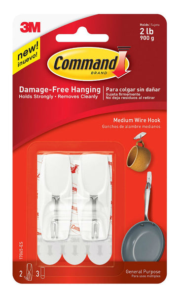 Command™ 17065-ES Medium Wire Toggle Hooks, White,  2 Hooks & 3 Strips