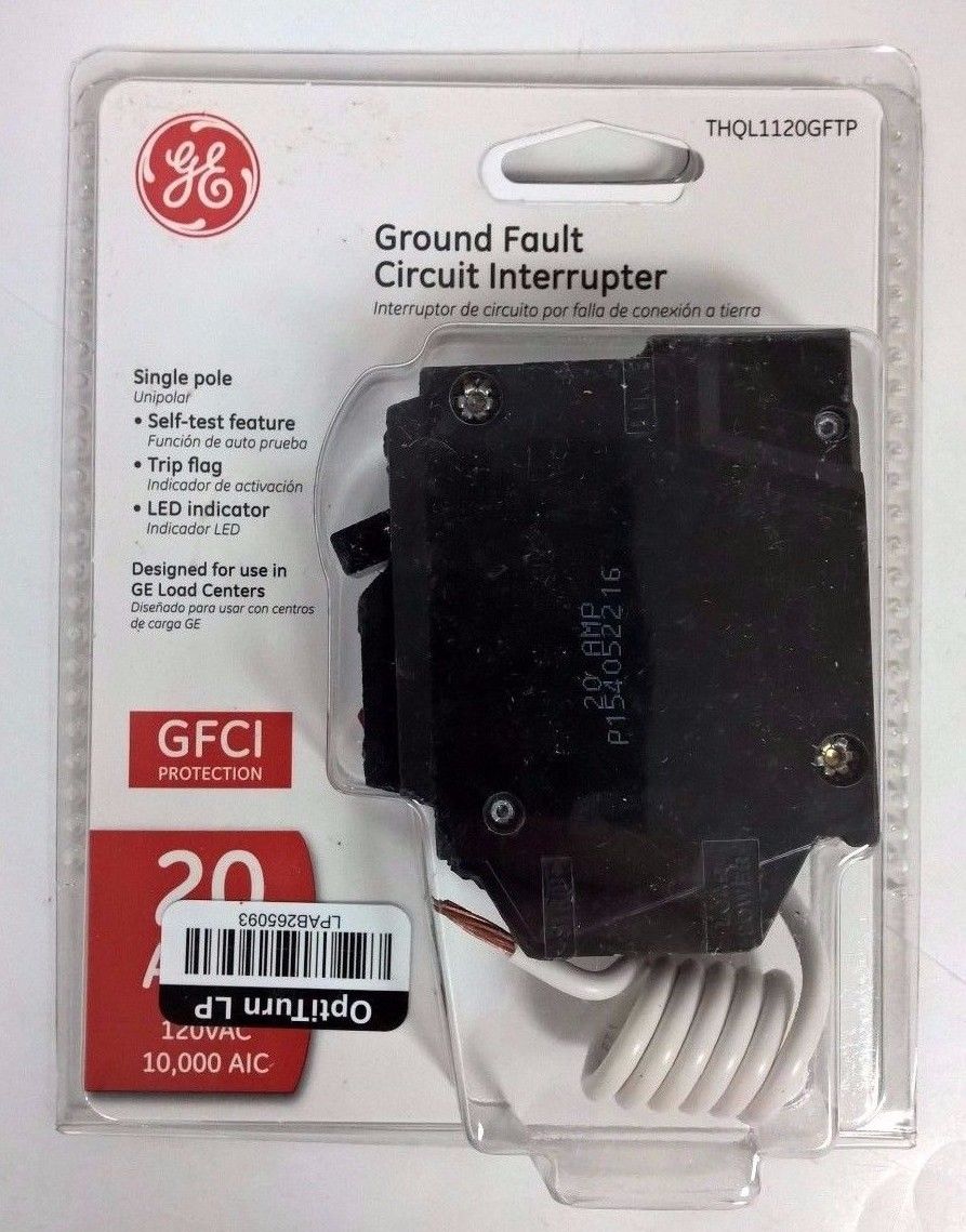 GE THQL1120GFTP Ground Fault Circuit Interrupter with Self-Test, 1-Pole, 20 Amp