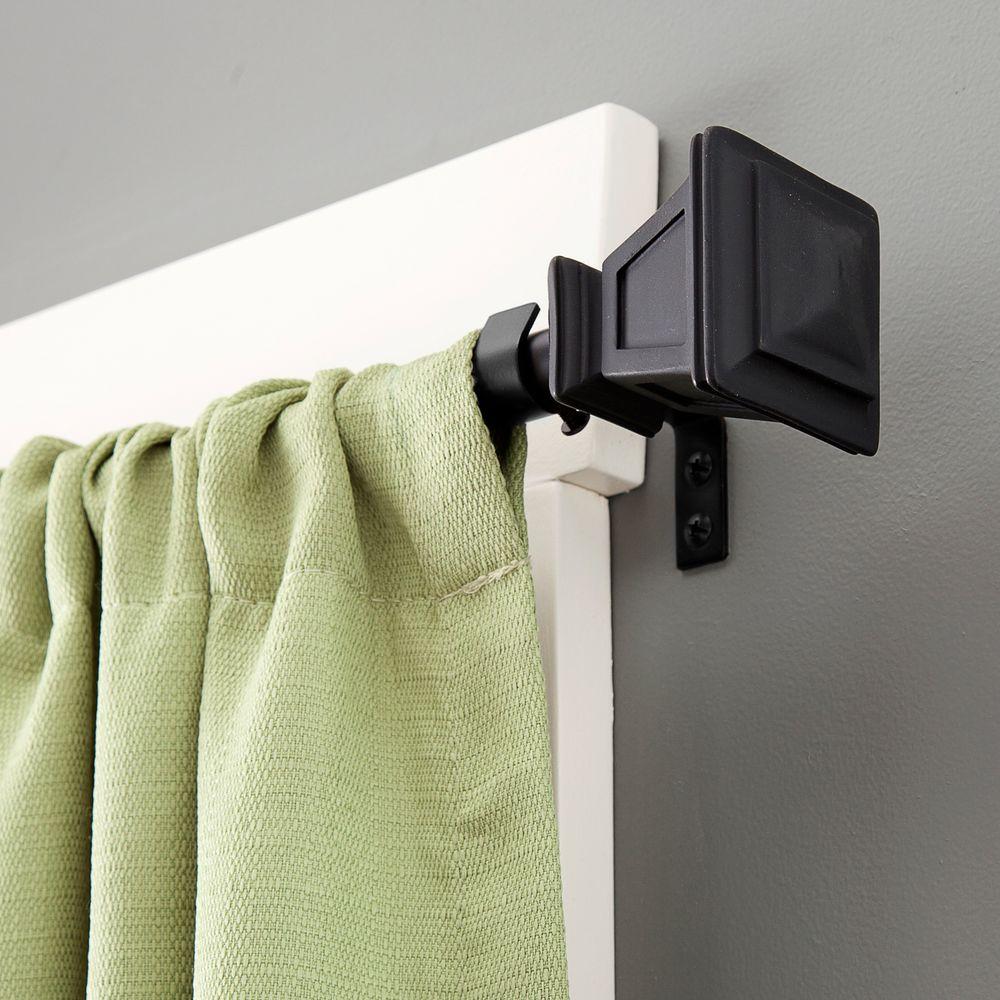 Kenney KN75797V1 Seville Decorative Curtain Rod with Finials, Black, 90" - 130"