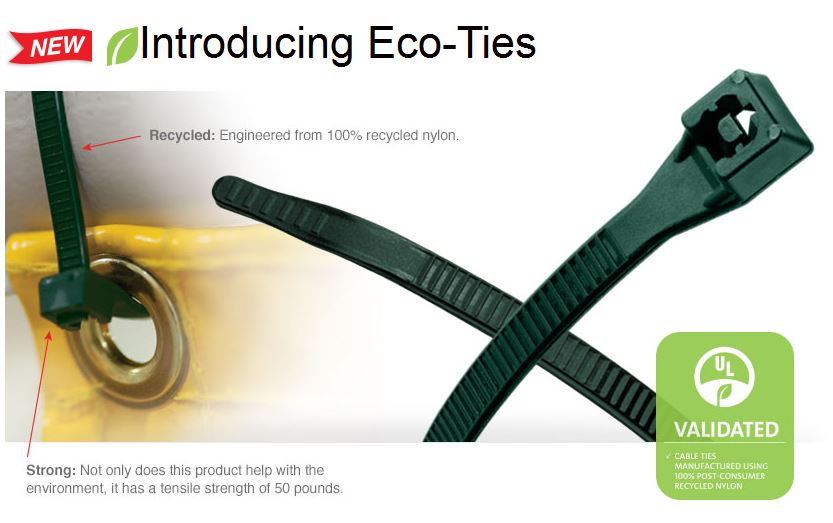 Gardner Bender® 41-308R Eco-Ties Recycled Cable Ties, 8", 15-Pack