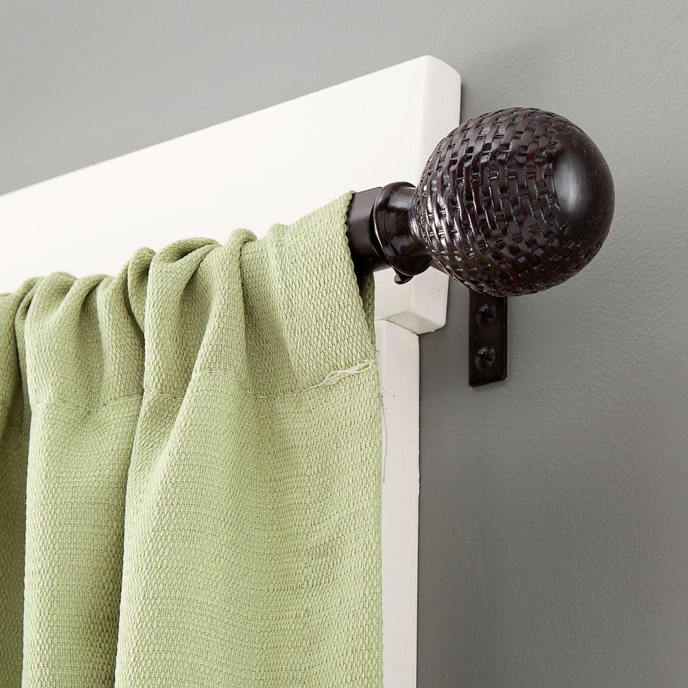 Kenney™ KN75799V1 Decorative Woven Ball Finials Curtain Rod, Brown, 48" - 86"