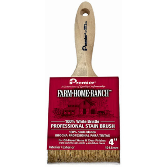Premier FHR00144 Farm Home Ranch 100% White Bristle Professional Stain Brush, 4"