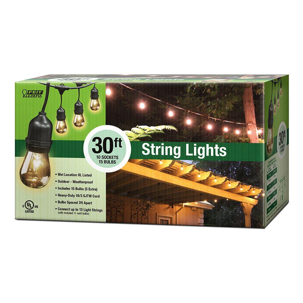 Feit Electric 72041 Weatherproof String Light Set w/ 10-Socket & 15-Bulbs, 30'