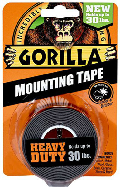 Gorilla® 6055002 Double-Sided Heavy Duty Mounting Tape, 30 Lb, Black, 1" x 60"
