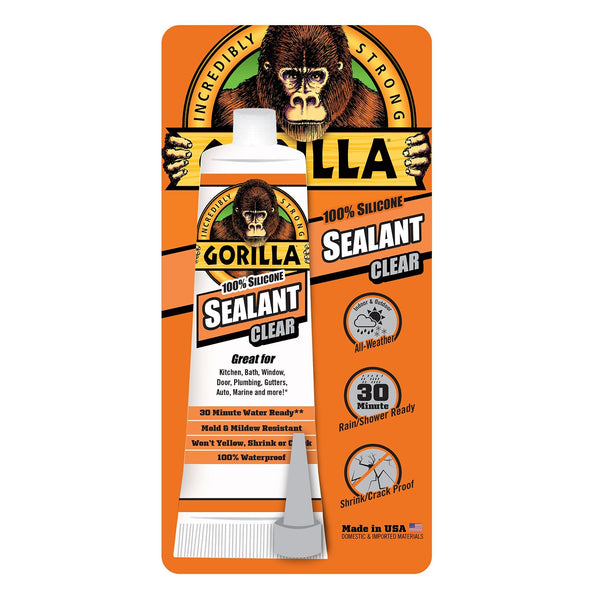 Gorilla® 8090002 Incredibly Strong 100% Silicone Sealant, Clear, 2.7 Oz