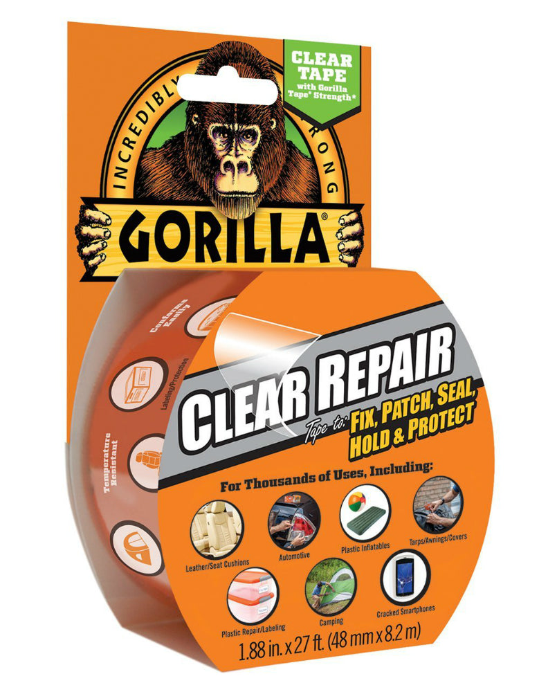 Gorilla® 6027002 Weatherproof Incredibly-Strong Clear Repair Tape, 1.88" x 9 Yd
