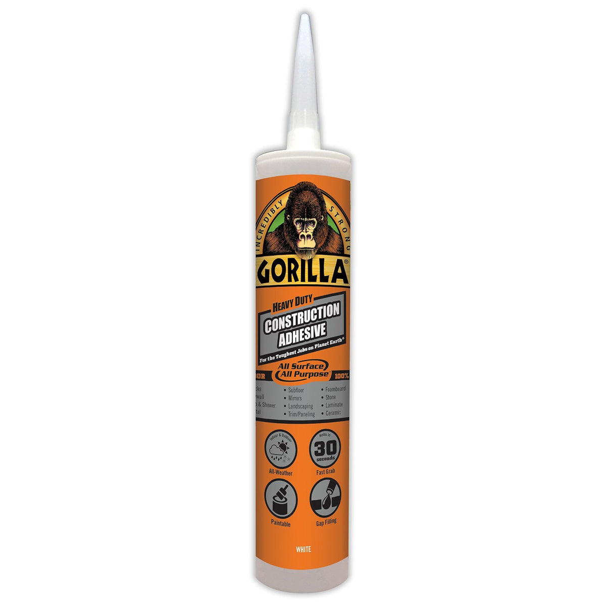 Gorilla® 8010003 Heavy-Duty Construction Adhesive, White, 9 Oz
