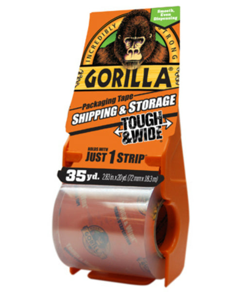 Gorilla® 6045002 Tough & Wide Packaging Tape w/ Dispenser, Clear, 2.83" x 35 Yd