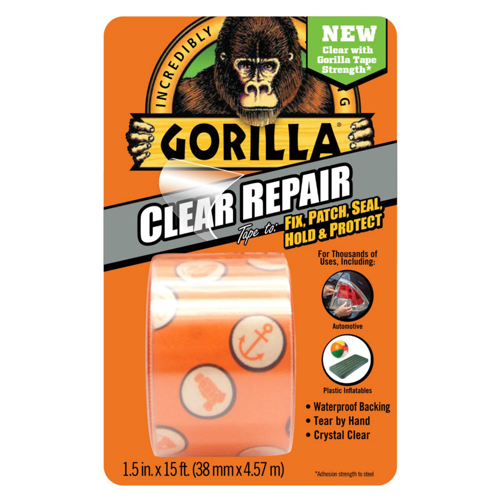 Gorilla 6015002 Weatherproof Incredibly-Strong Repair Tape, Clear, 1.5" x 5 Yd