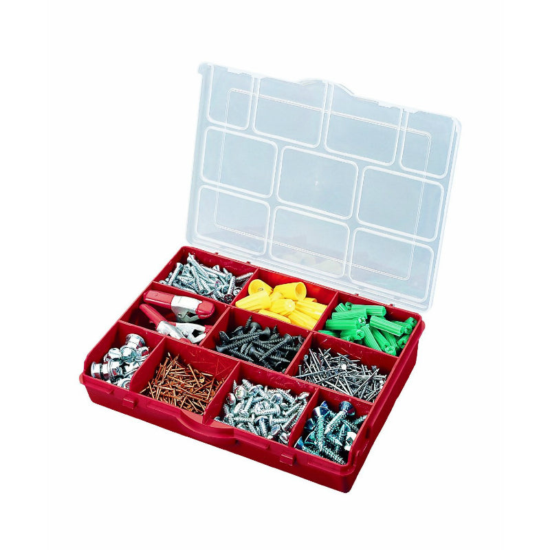 Stack-On® SBR-10 Ten-Compartment Storage Box with Removable Dividers, Red