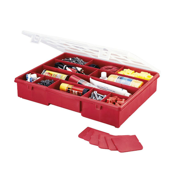 Stack-On® SBR-18 Seventeen-Compartment Storage Box with Removable Dividers, Red