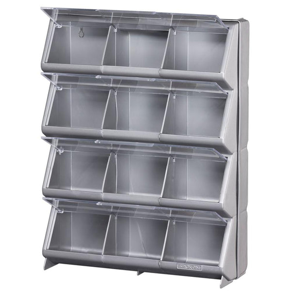 Stack-On CB-12 Clear View 12-Compartment Storage Bin, Silver/Gray