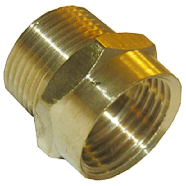 Lasco 15-1709 Brass Hose Adapter, 3/4" FHT x 3/4" MPT x 1/2" FPT