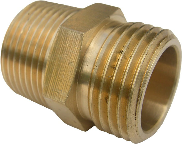 Lasco 15-1707 Brass Hose Adapter, 3/4" MHT x 3/4" MPT x 1/2" FPT