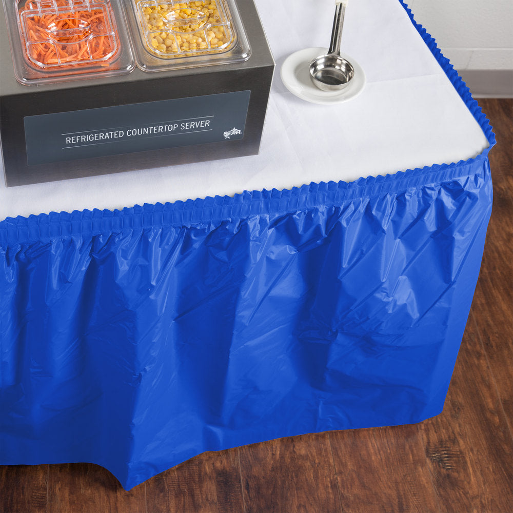 Creative Converting™ 743147 Plastic Table Skirt, Cobalt Blue, 14' x 29"