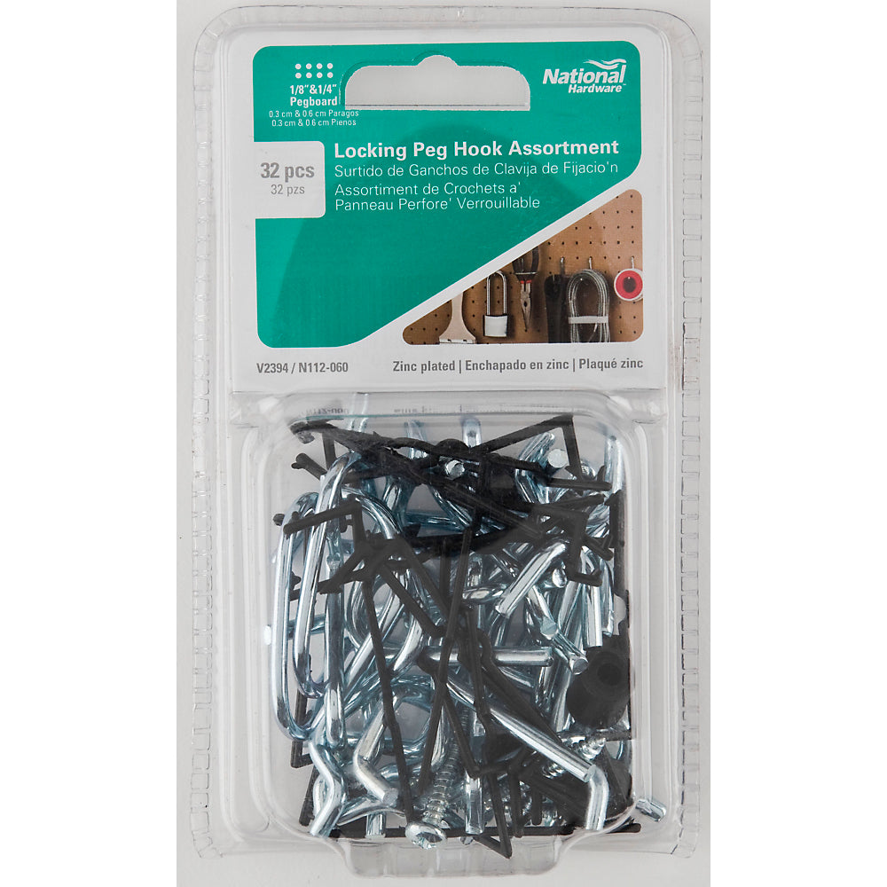National Hardware® N112-060 Lock Peg Hook Assortment Kit, Zinc Plated, 32-Piece