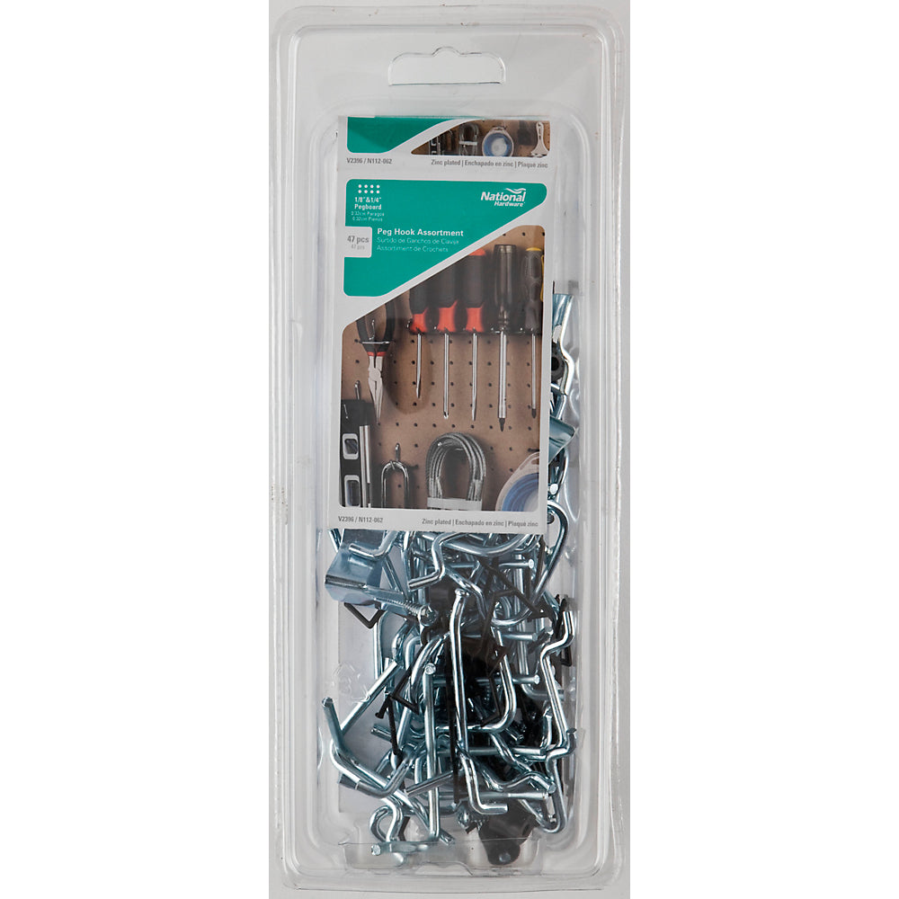 National Hardware® N112-062 Peg Hook Assortment Kit, Zinc Plated, 47-Piece