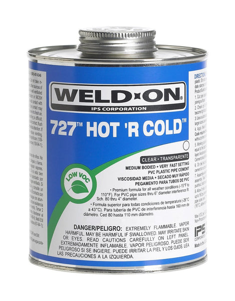 Weld-On® 10842 727™ Hot 'R Cold™ Low VOC PVC Cement, Clear, 1 Pt