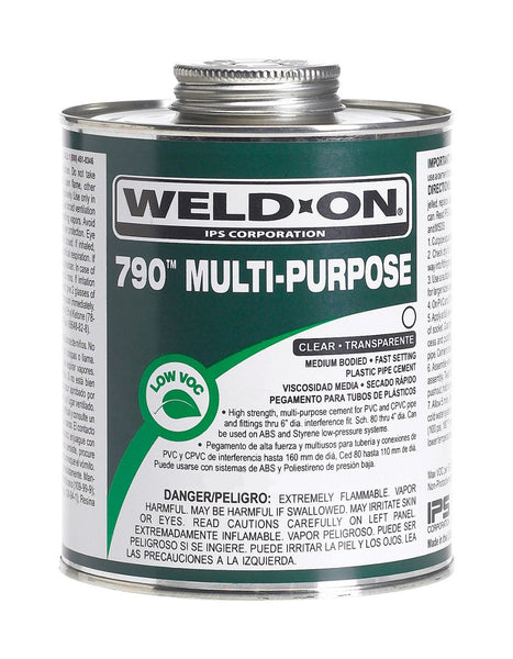 Weld-On® 10258 790™ Low VOC Multi-Purpose Cement, Clear, 1 Pt