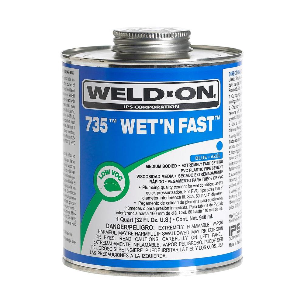 Weld-On® 12495 735™ Wet 'N Fast™ Low VOC PVC Cement, Blue, 1 Qt