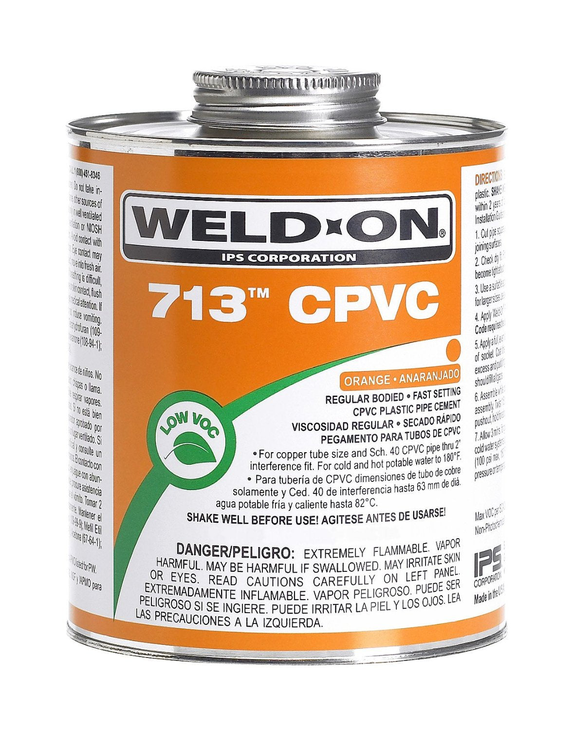 Weld-On® 10129 713™ Regular Bodied CPVC Cement, Orange, 1/4 Pt