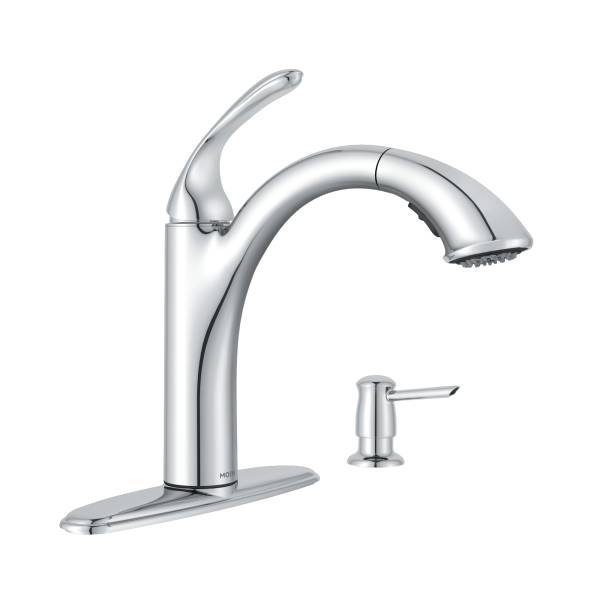 Moen® 87035 Kinzel Single-Handle Low Arc Pullout Kitchen Faucet, Chrome