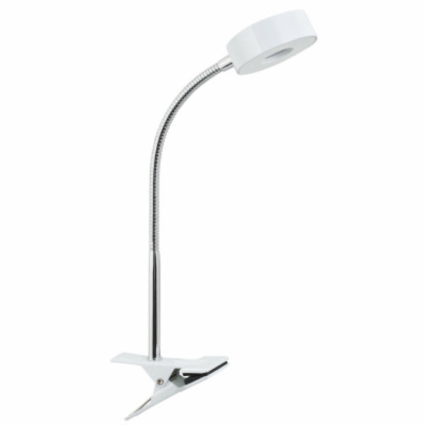 Globe Electric 12650 Integrated LED Clip Lamp, Chrome Gooseneck, 5W, Gloss White