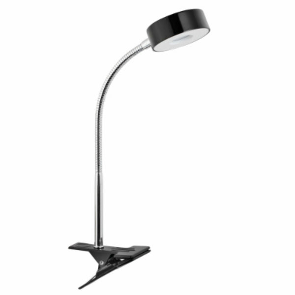 Globe Electric 12648 Integrated LED Clip Lamp, Chrome Gooseneck, 5W, Gloss Black