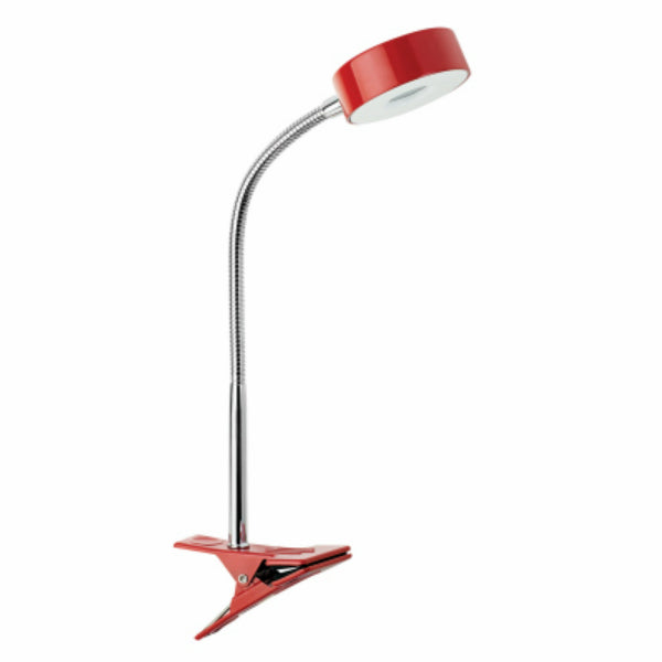 Globe Electric® 12647 Integrated LED Clip Lamp, Chrome Gooseneck, 5W, Gloss Red