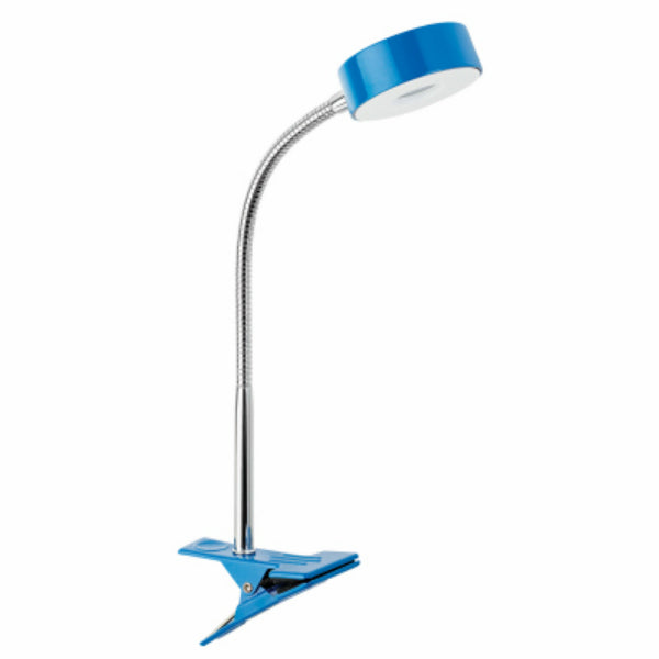 Globe Electric® 12649 Integrated LED Clip Lamp, Chrome Gooseneck, 5W, Gloss Blue