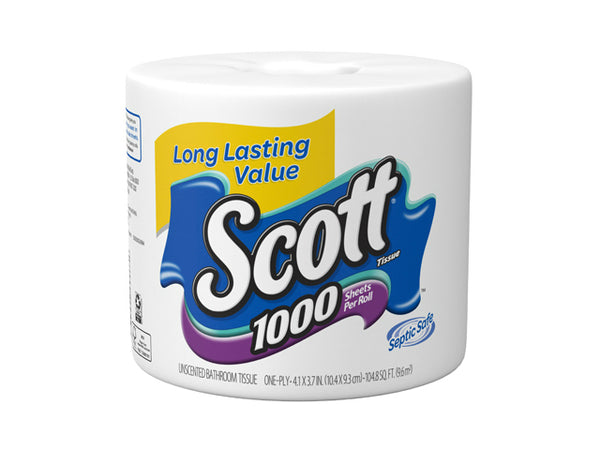Scott 45451 Single Roll Bath Tissue, 1000 Sheets, White