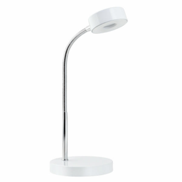 Globe Electric 12646 Integrated LED Desk Lamp, Chrome Gooseneck, 5W, Gloss White