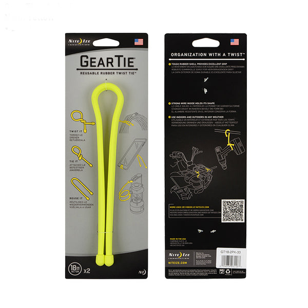 Nite Ize® GT18-2PK-33 Gear Tie® Reusable Rubber Twist Tie, Neon Yellow, 18" 2-Pk
