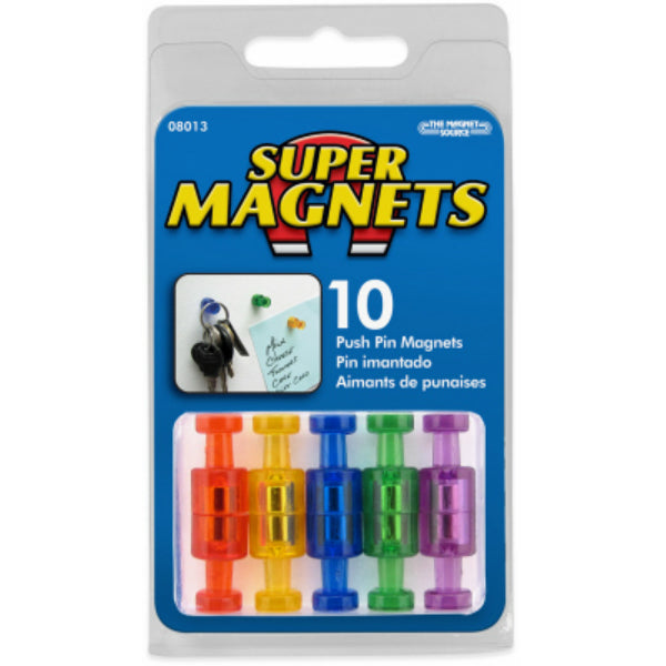 Master Magnetics 08013 Powerful Push Pin Magnets, Assorted Colors, 10-Count